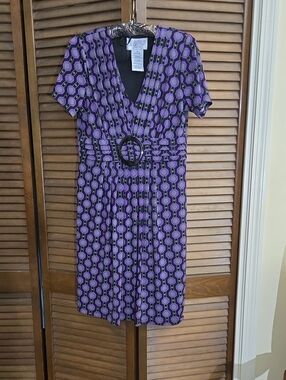 Purple Geometric  Dress with Belt
